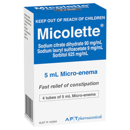 Micolette 4 X 5mL Micro-Enema Fast Relieve Constipation