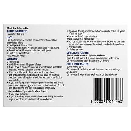 Chemists' Own Ibuprofen Double Strength Tablets 400mg 12