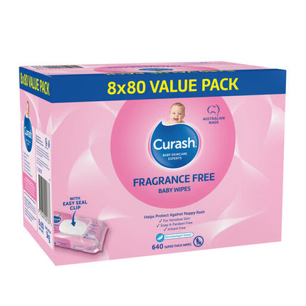 Curash Wipes Fragrance Free 8X80