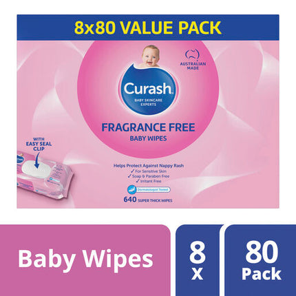 Curash Wipes Fragrance Free 8X80