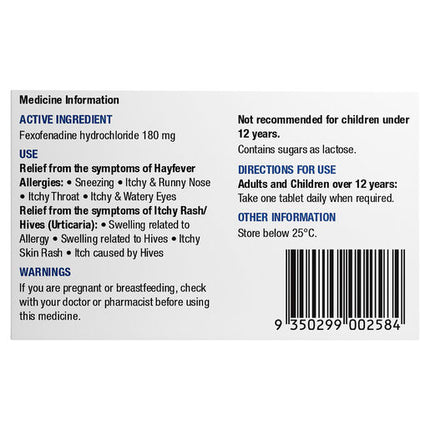 Chemists' Own Fexo 180mg Tablets 10