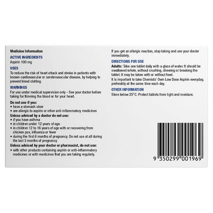 Chemists' Own Low Dose Aspirin 100mg Tablets 28