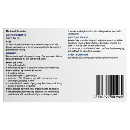Chemists' Own Low Dose Aspirin Tablets 168