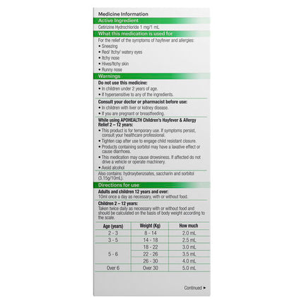ApoHealth Child Hayfever & Allergy Relief 200Ml