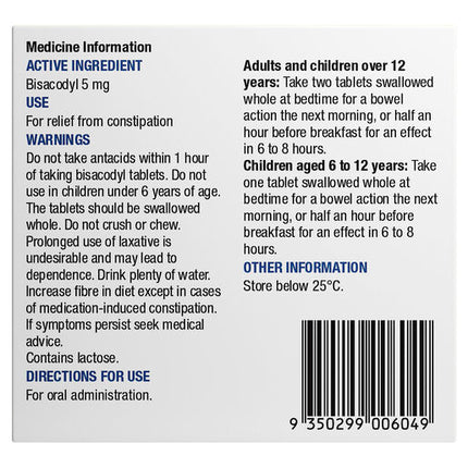 Chemists' Own Bisacodyl Laxative 200 Tablets