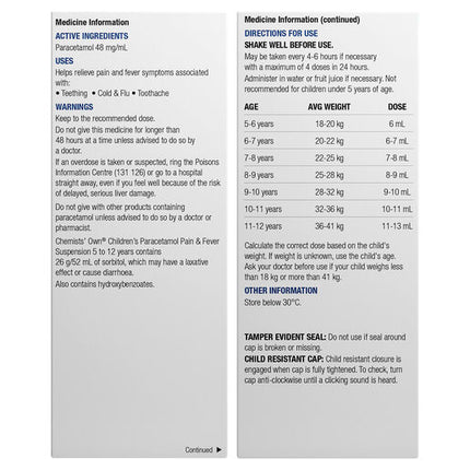Chemists' Own Paracetamol 5-12yrs 200ml