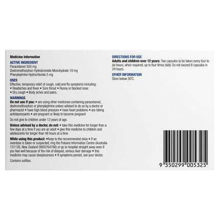 Chemists' Own Cough, Cold & Flu Relief PE Capsules 48