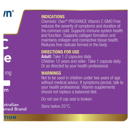 Chemists' Own Provance Vitamin C GMO Free 120 Capsules