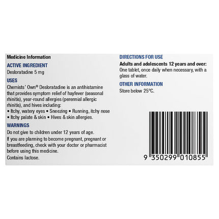 Chemists' Own Desloratadine 40 Tablets