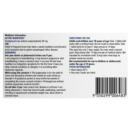 Chemists' Own Heartburn Relief Pantoprazole 20mg 7 Tablets