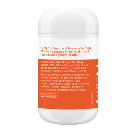 Nature's Way Extra Strength Zinc 40mg 50 Tablets