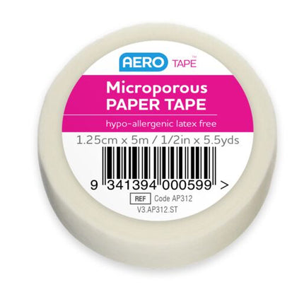Aerotape White Microporous Paper Tape 1.25cm x 5M (each)