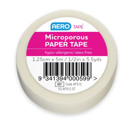 Aerotape White Microporous Paper Tape 1.25cm x 5M (each)