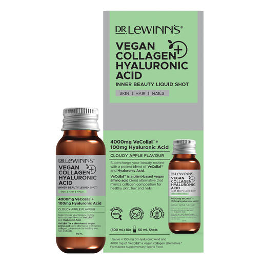 Dr LeWinn's Inner Beauty Vegan Collagen & Hyaluronic Acid Liquid Shot, Cloudy Apple Flavour - 10 x 50mL