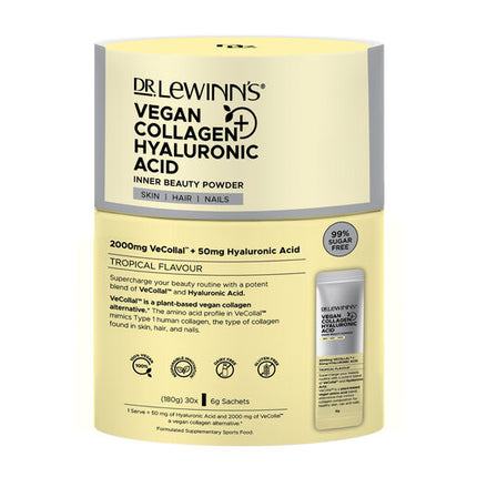 Dr LeWinn's Inner Beauty Vegan Collagen & Hyaluronic Acid Powder, Tropical Flavour - 30 X 6g