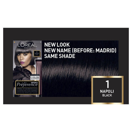 L'Oréal Paris Préférence Permanent Hair Colour - 1 Napoli (Black)