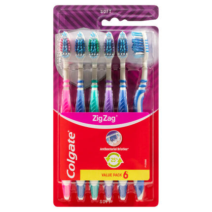Colgate Zig Zag Manual Toothbrush Value 6 Pack Soft Bristles Antibacterial Bristles