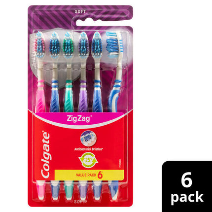 Colgate Zig Zag Manual Toothbrush Value 6 Pack Soft Bristles Antibacterial Bristles