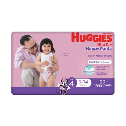 Huggies Ultra Dry Nappy Pants Girls Size 4 Toddler (9-14kg) 29 Pack