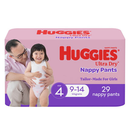 Huggies Ultra Dry Nappy Pants Girls Size 4 Toddler (9-14kg) 29 Pack