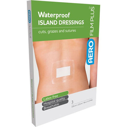 Aerofilm Plus Waterproof Island Dressing 10X12Cm 3Pk