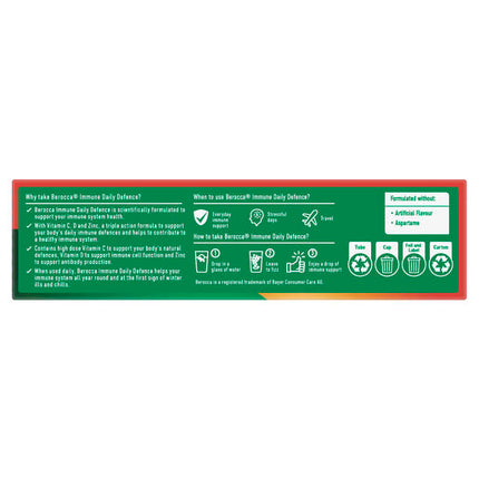 Berocca Immune Daily Defence Vitamin C, D and Zinc, Orange Flavoured Effervescent Tablets 15 Pack