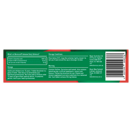 Berocca Immune Daily Defence Vitamin C, D and Zinc, Orange Flavoured Effervescent Tablets 15 Pack