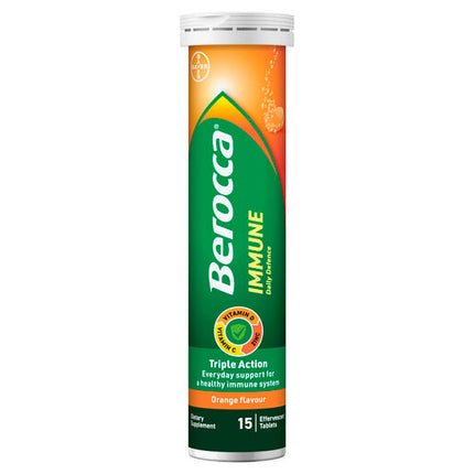 Berocca Immune Daily Defence Vitamin C, D and Zinc, Orange Flavoured Effervescent Tablets 15 Pack