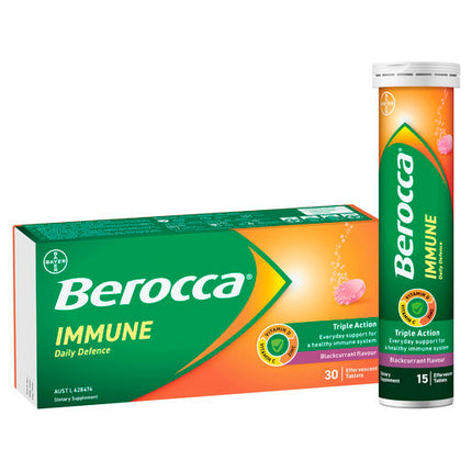 Berocca Immune Daily Defence Vitamin C, D and Zinc, Blackcurrant Flavoured Effervescent Tablets 30 Pack