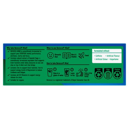 Berocca Mind Mixed Berries Effervescent Tablets, Vitamin B & C, Magnesium, Zinc and Extract of Spanish Sage 20 Pack