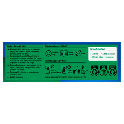 Berocca Mind Citrus Effervescent Tablets, Vitamin B & C, Magnesium, Zinc and Extract of Spanish Sage 20 Pack