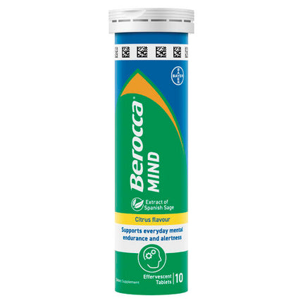 Berocca Mind Citrus Effervescent Tablets, Vitamin B & C, Magnesium, Zinc and Extract of Spanish Sage 20 Pack