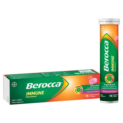 Berocca Immune Daily Defence Vitamin C, D and Zinc, Blackcurrant Flavoured Effervescent Tablets 15 Pack