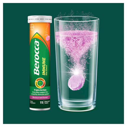 Berocca Immune Daily Defence Vitamin C, D and Zinc, Blackcurrant Flavoured Effervescent Tablets 15 Pack