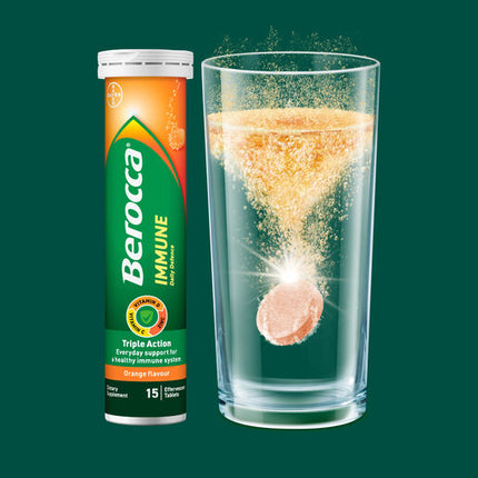 Berocca Immune Daily Defence Vitamin C, D and Zinc, Orange Flavoured Effervescent Tablets 30 Pack