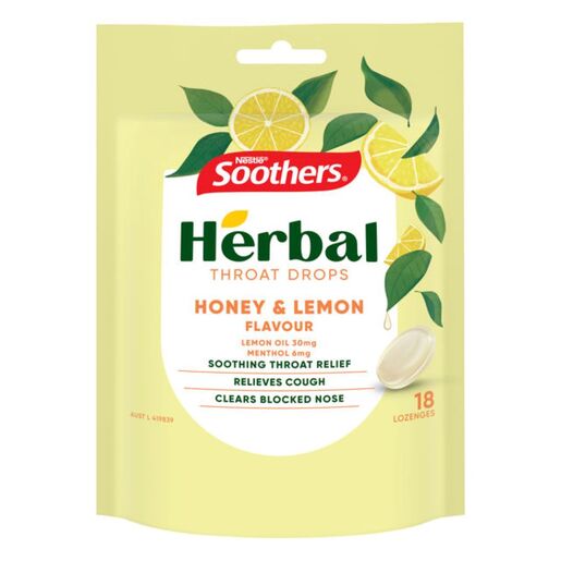 Soothers Herbal Honey & Lemon Throat Drops 18 Lozenges