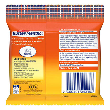 Butter Menthol Honey Centre Sore Throat Lozenges + Vitamin C 3x10 Pack