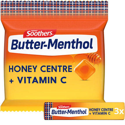 Butter Menthol Honey Centre Sore Throat Lozenges + Vitamin C 3x10 Pack