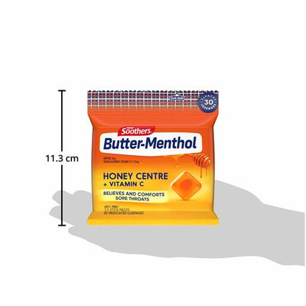 Butter Menthol Honey Centre Sore Throat Lozenges + Vitamin C 3x10 Pack