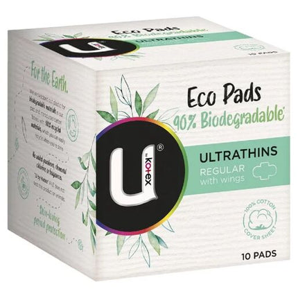 U by Kotex Eco Pads Ultrathins Regular With Wings 10 Pack