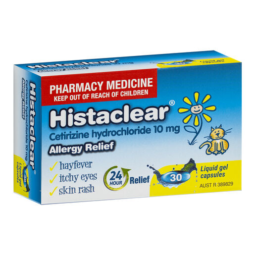 Histaclear Allergy Relief 30 Capsules Hayfever Itchy Eyes Skin Rash