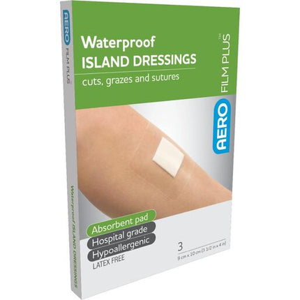 Aerofilm Plus Waterproof Island Dressing 9X10Cm 3Pk