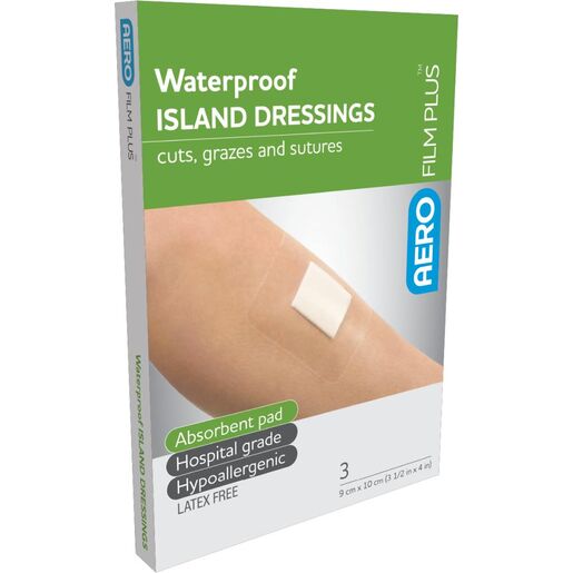 Aerofilm Plus Waterproof Island Dressing 9X10Cm 3Pk