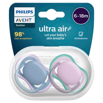 Avent Soother Ultra Air 6-18M 2Pk Plain