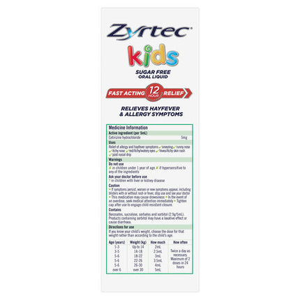 Zyrtec Kids Allergy & Hayfever Relief Antihistamine Grape Liquid 2X120ml Value Pack