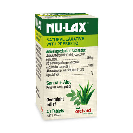 Nulax Natural Laxative Tablets With Prebiotic Senna + Aloe 40 Tablets