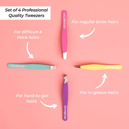 MCoBeauty Perfect Tweezers 
Professional 4 Pack Set