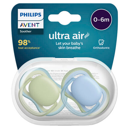 Avent Soother Ultra Air 0-6M 2Pk Plain