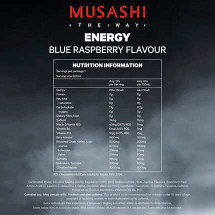 Musashi Energy Drink Blue Raspberry 500mL