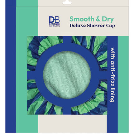 Designer Brands Smooth & Dry Deluxe Shower Cap - Mint & Blue